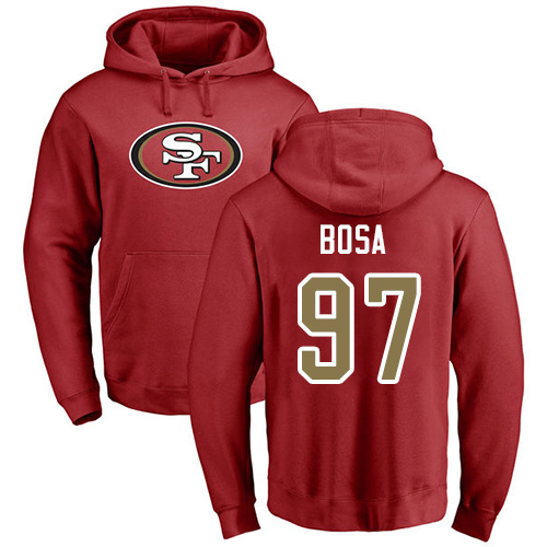 Men San Francisco 49ers Red Nick Bosa Name and Number Logo #97 Pullover NFL Hoodie Sweatshirts->nfl t-shirts->Sports Accessory